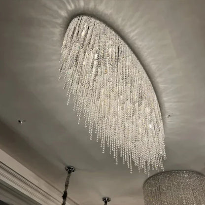 Modern Luxury Tassel Flush Mount Oval/Round Crystal Chandelier Set for Living Room/Bedroom/Dining Room