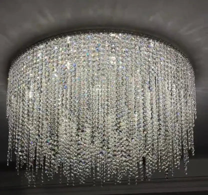 Modern Luxury Tassel Flush Mount Oval/Round Crystal Chandelier Set for Living Room/Bedroom/Dining Room