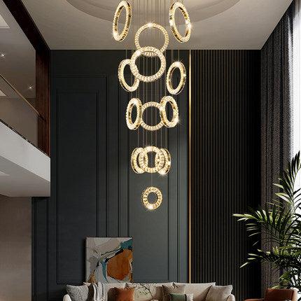 Modern Multi Gold Donuts Shape Crystal Chandelier Ring Round Light Fixture for Foyer Staircase/ Living Room/ Bar/ Hotel Lobby/ Entryway/ LOFT - Richardrider