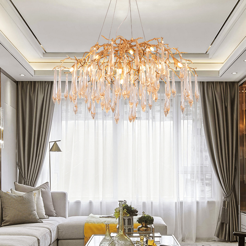 Iris Raindrop Brass Branch Round Crystal Chandelier 25'' 35'' 41''D - Richardrider