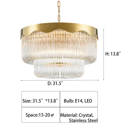Italian Light Luxury Double-layered U-tube Round Suction&Suspension Chandelier for Living/Dining Room