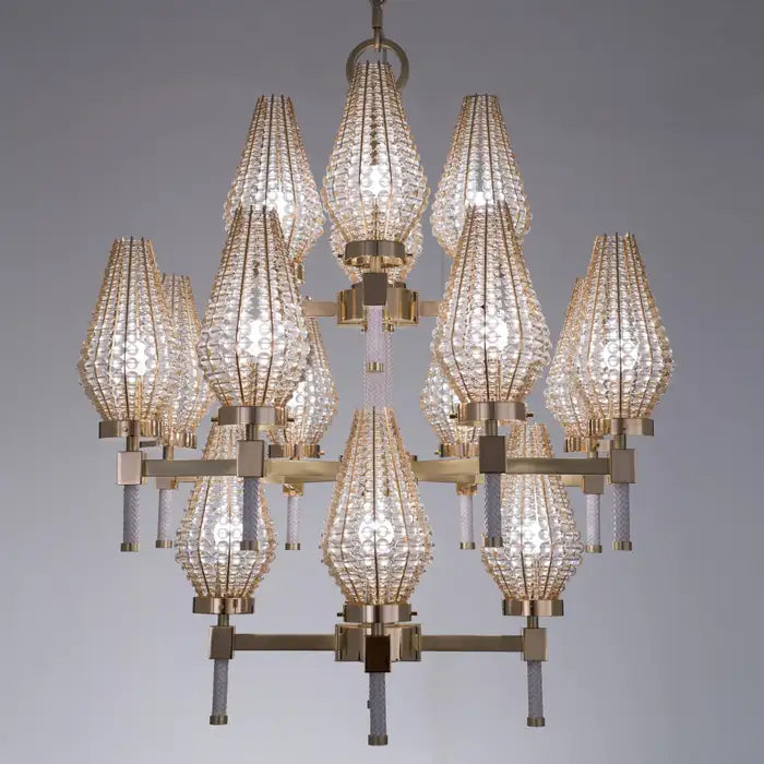 Modern 3-tiered Crystal Shade Chandelier for Living Room/Low-ceiling