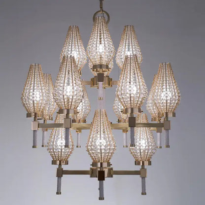 Modern 3-tiered Crystal Shade Chandelier for Living Room/Low-ceiling