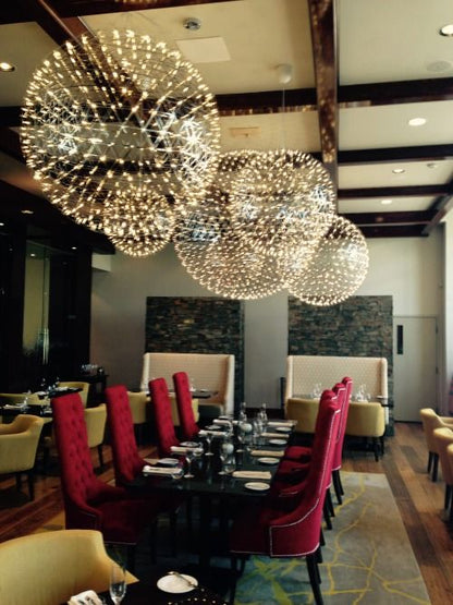 Round Starry Sky Chandelier Light Fire Ball Ceiling Lighting for Living Room/Cottage/High-ceiling