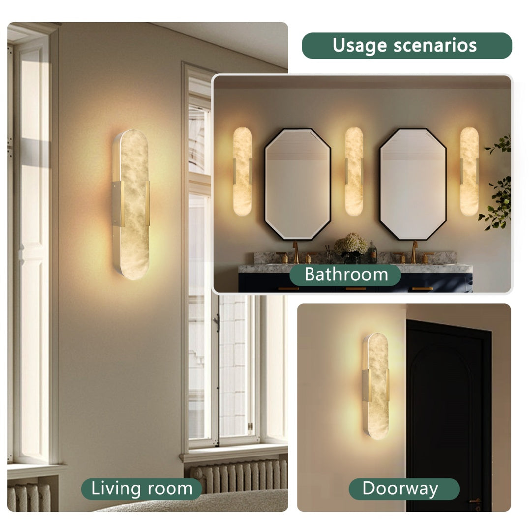 19.7in Natural Marble Wall Sconce, Gold Sconces Set Of Two, Indoor Modern Bathroom Sconces Wall Lighting For Living Room, Bedroom, Hallway, Stairs