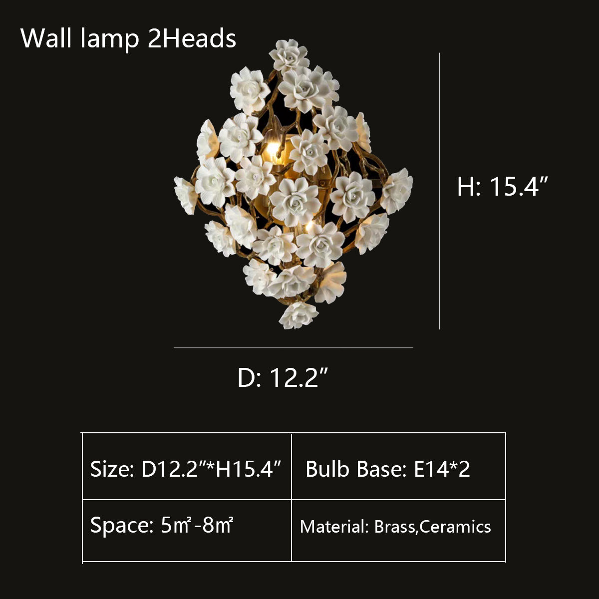 Post-Modern Light Luxury Brass and Ceramics Flower Art Chandelier for Living/Dining Room/Bedside/Hallway