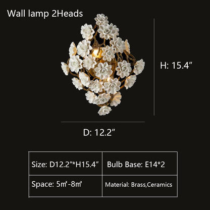 Post-Modern Light Luxury Brass and Ceramics Flower Art Chandelier for Living/Dining Room/Bedside/Hallway