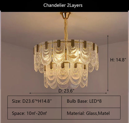 Nordic Light Luxury Patterned Glass Pendant Chandelier Suit for Living/Dining Room/Bedroom