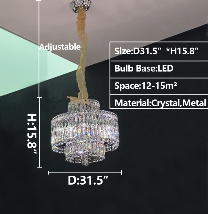 Delicate Light Luxury Multi-layers Silver Round Crystal Chandelier For Living/Dining Room/Bedroom/Cloakroom