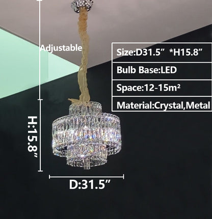 Delicate Light Luxury Multi-layers Silver Round Crystal Chandelier For Living/Dining Room/Bedroom/Cloakroom