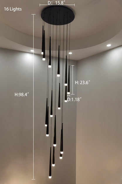 Minimalism Foyer Staircase Chandelier Ceiling Pendant Lighting Fixture For Living Room Entryway In Gold/ Black Finish - Richardrider