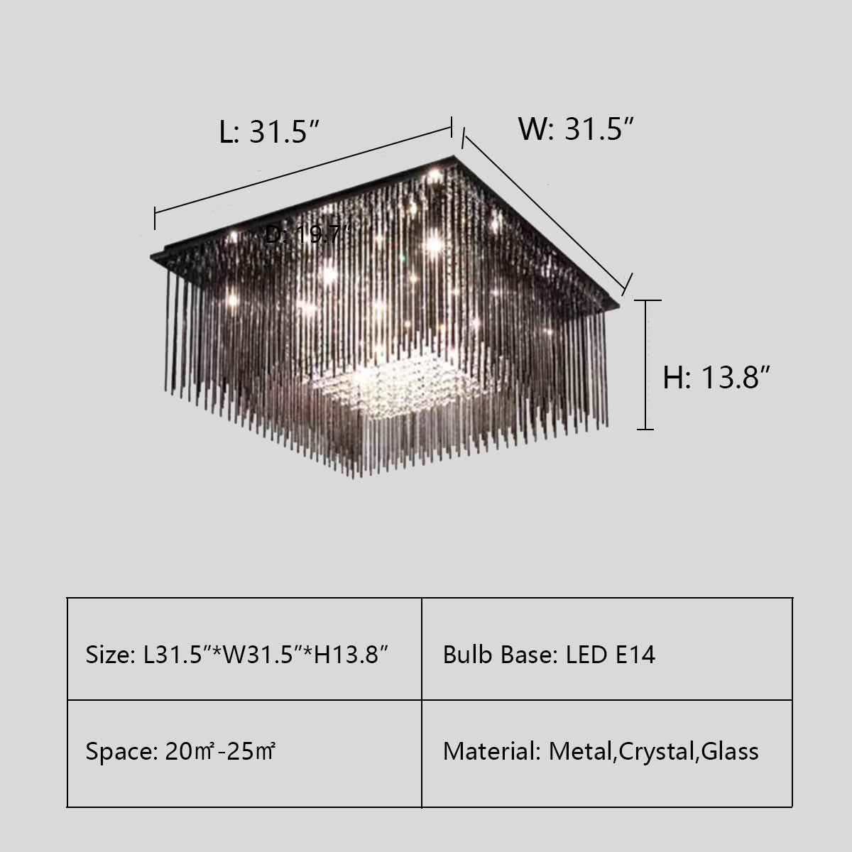 Modern Black Glass Tassel Crystal Pendant Flush Mount Chandelier for Living Room/Bedroom/Study