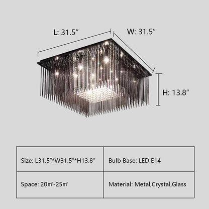 Modern Black Glass Tassel Crystal Pendant Flush Mount Chandelier for Living Room/Bedroom/Study