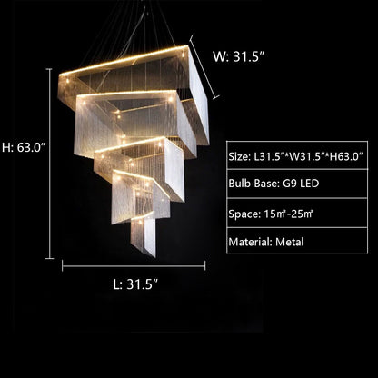 Extra Large Art Multi-tier Aluminum Chain Tassel Chandelier for High-Ceiling Room