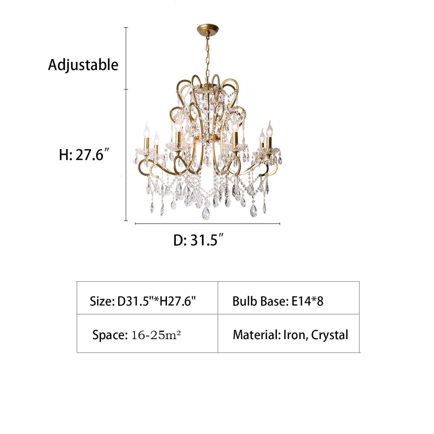 Nordic Vintage Candle Pendant Romantic Crystal Chandelier for Bedroom / Dining Room / Living Room