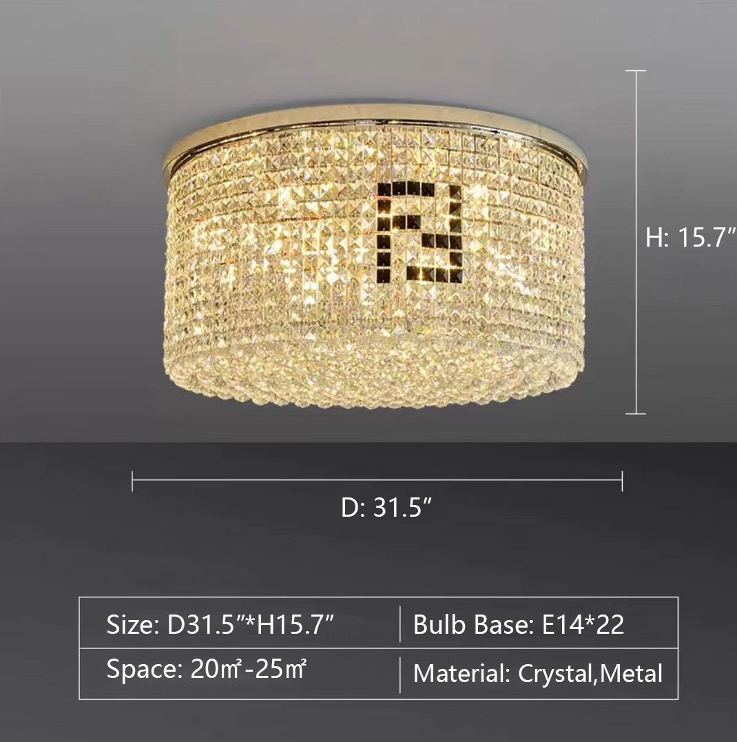 Designer Model Flush Mount Crystal Pendant Round Chandelier for Living/Dining Room/Study