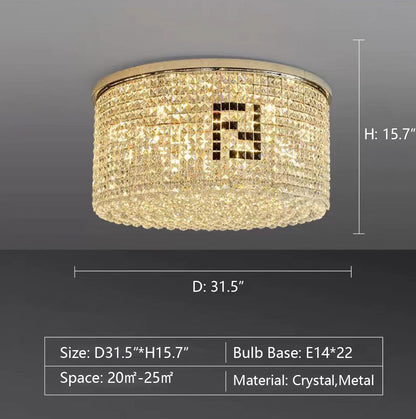Designer Model Flush Mount Crystal Pendant Round Chandelier for Living/Dining Room/Study