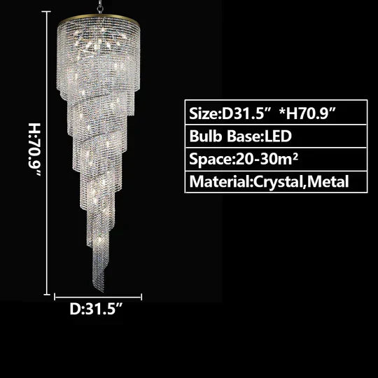 Extra Large Spiral Tiered Long Crystal Chandelier Luxury Crystal Tassel Light Fixture For Staircase/Entryway - Richardrider