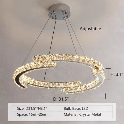 Modern Luxury Crystal Pendant Irregular Rings Chandelier Suit for Living/Dining Room/Bedroom