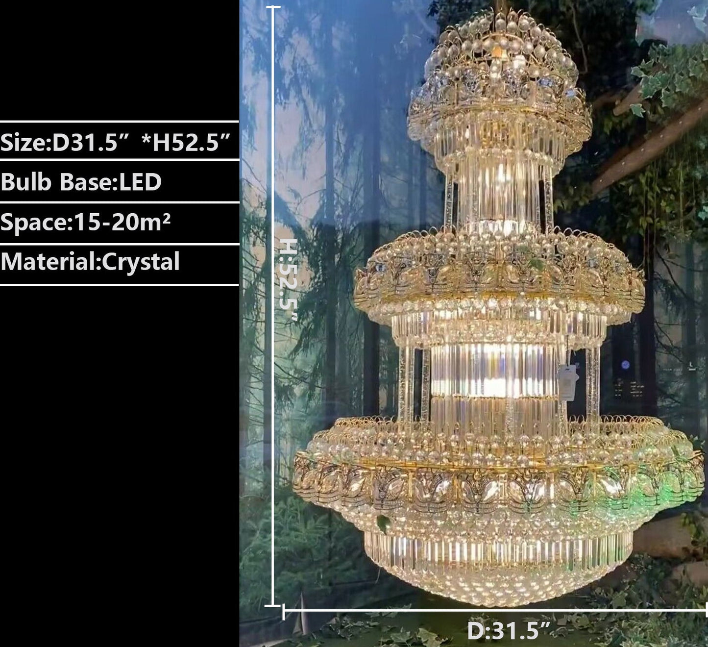 Golden Era Oversized 3-tiered Art Empire Crystal Chandelier Traditional Luxury Foyer/Hallway Ceiling Light Fixture