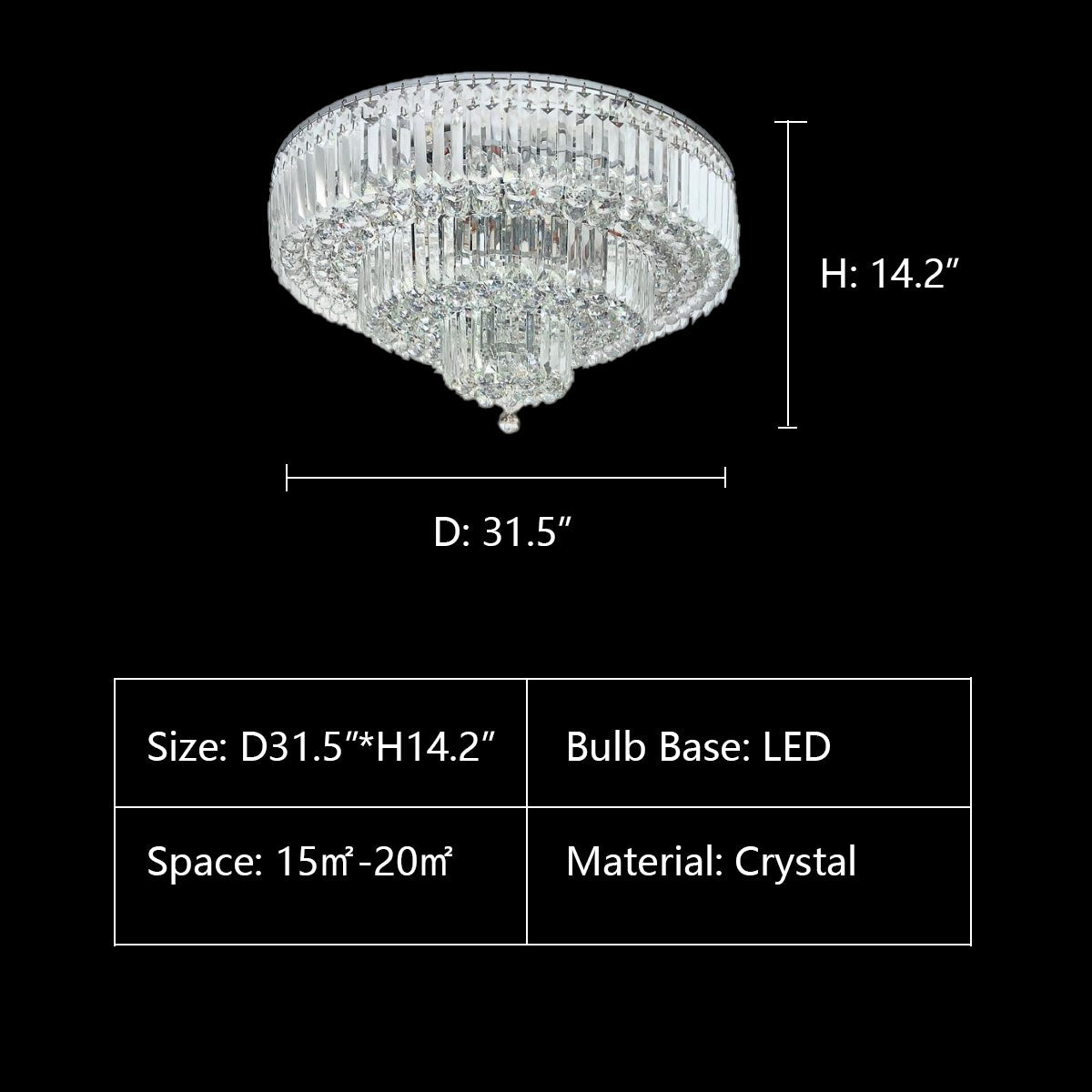 Extra Large Multi-tier Round Flush Mount Crystal Rods Chandelier for Living Room