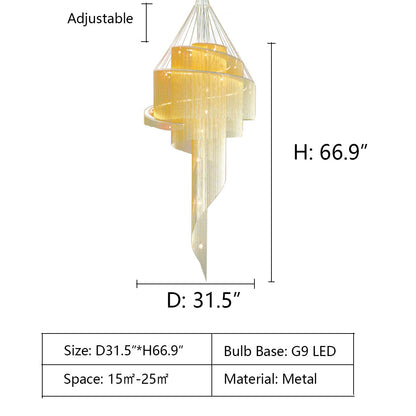 Extra Large Multi-layered Post-Modern Luxury Metal Chains Chandelier for High-ceiling Room