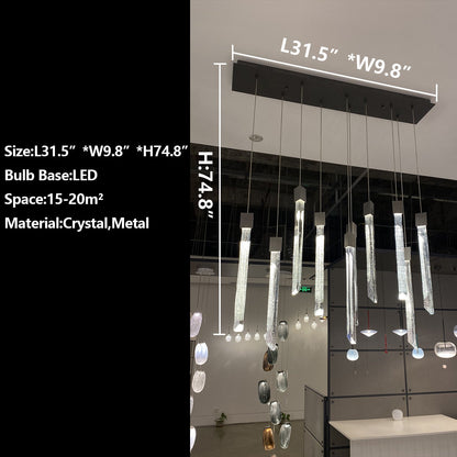 Modern Ash Black Round/Rectangle Crystal Sticks Chandelier for Dining Room/Living Room/Staircase