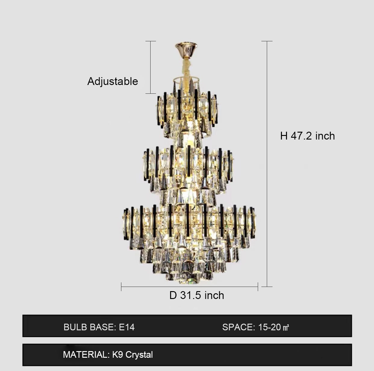 Foyer 3 Layers Extra Large Crystal Chandelier For Living Room Staircase Ceiling Lighting Fixture - Richardrider