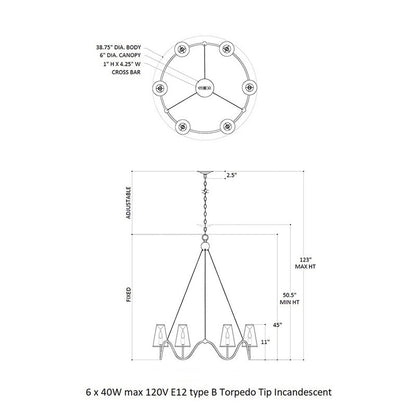 Toreirin Chandelier Wrought Iron 38.75"D