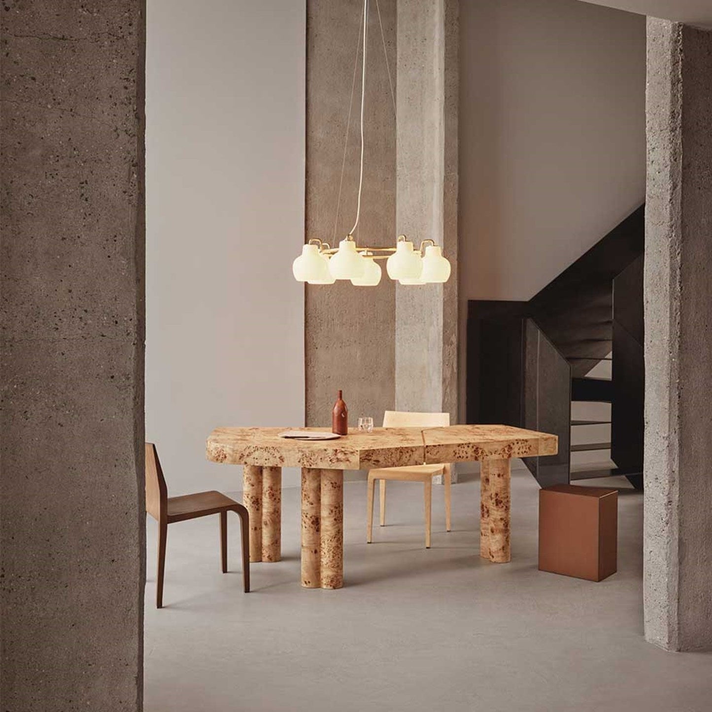 Elaetor Ring Crown Chandelier Shade: Mouth-blown & 3-layered & Opal Glass. Pendant Suspension: Untreated Brass & Will Patinate 21.7"W x 21.7"D