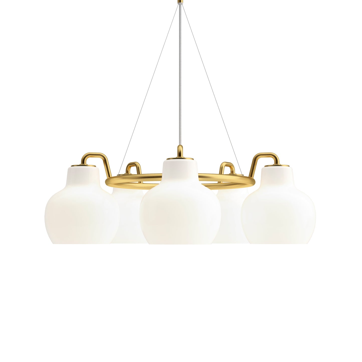 Elaetor Ring Crown Chandelier Shade: Mouth-blown & 3-layered & Opal Glass. Pendant Suspension: Untreated Brass & Will Patinate 21.7"W x 21.7"D
