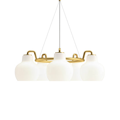 Elaetor Ring Crown Chandelier Shade: Mouth-blown & 3-layered & Opal Glass. Pendant Suspension: Untreated Brass & Will Patinate 21.7"W x 21.7"D