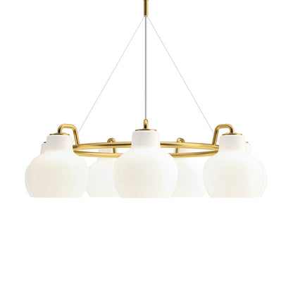 Elaetor Ring Crown Chandelier Shade: Mouth-blown & 3-layered & Opal Glass. Pendant Suspension: Untreated Brass & Will Patinate 21.7"W x 21.7"D