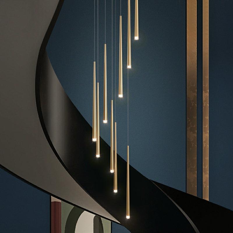 Minimalism Foyer Staircase Chandelier Ceiling Pendant Lighting Fixture For Living Room Entryway In Gold/ Black Finish - Richardrider