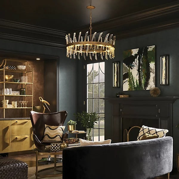 Kelouvaro Single Tier Chandelier Steel & Glass 28"D