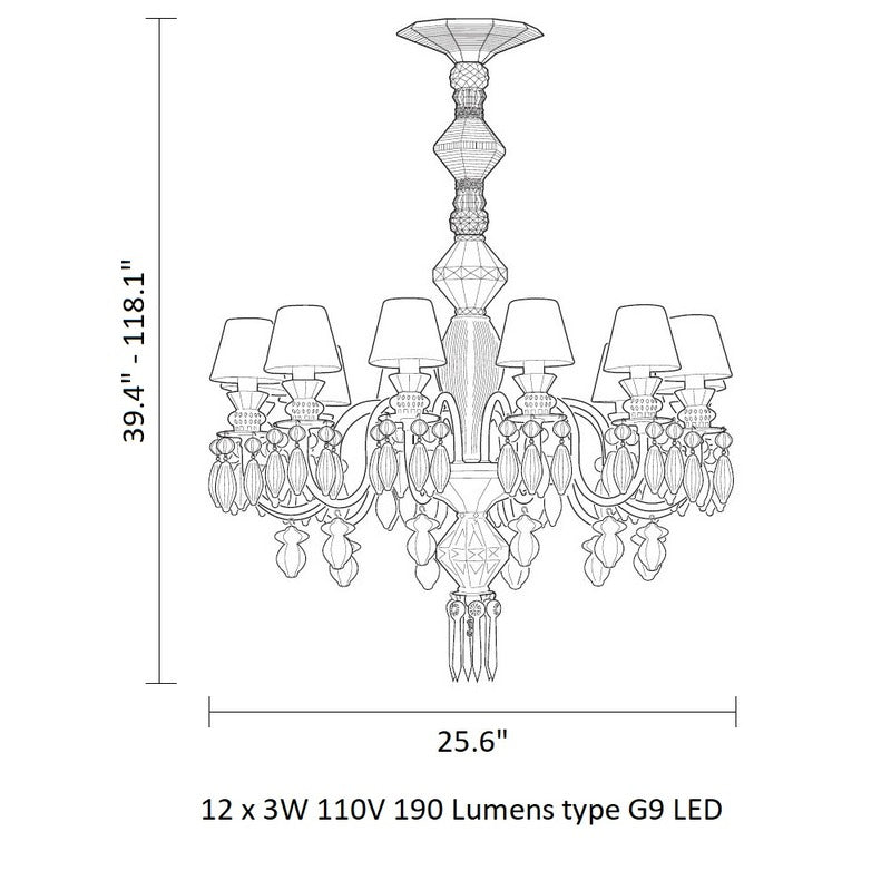 Naroolix de Nuit 12 Lights Chandelier Porcelain 25.6"D
