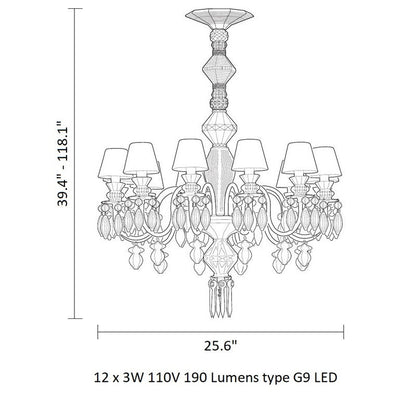 Naroolix de Nuit 12 Lights Chandelier Porcelain 25.6"D
