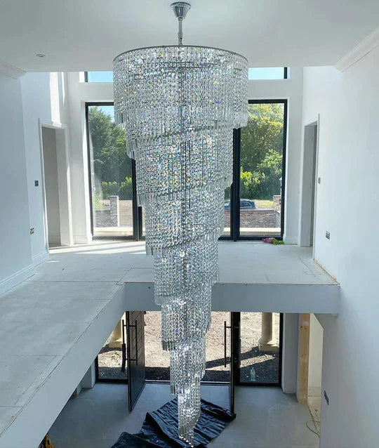 Extra Large Spiral Tiered Long Crystal Chandelier Luxury Crystal Tassel Light Fixture For Staircase/Entryway - Richardrider