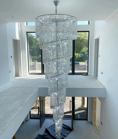 Extra Large Spiral Tiered Long Crystal Chandelier Luxury Crystal Tassel Light Fixture For Staircase/Entryway - Richardrider