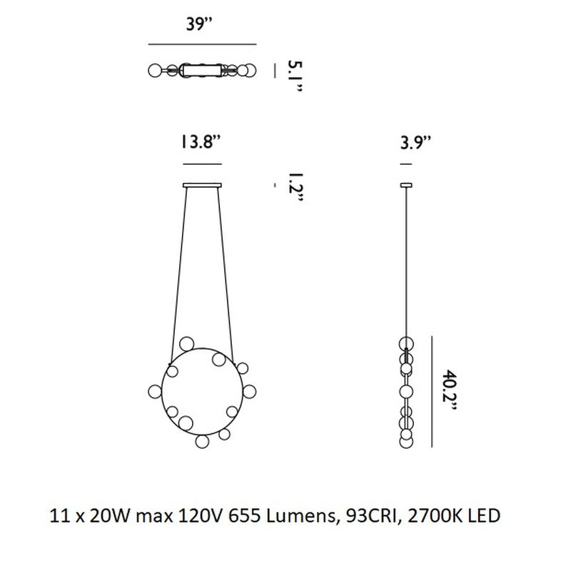 Sylanar Bubble Chandelier Metal Frame & Plastic Light Guide & Glass Bulbs 28.4"W x 3.9"D
