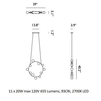 Sylanar Bubble Chandelier Metal Frame & Plastic Light Guide & Glass Bulbs 28.4"W x 3.9"D