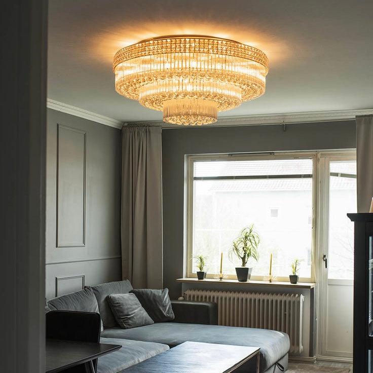 Extra Large Three Layers Round Luxury Flush Mounted Crystal Chandelier for Living Room - Richardrider