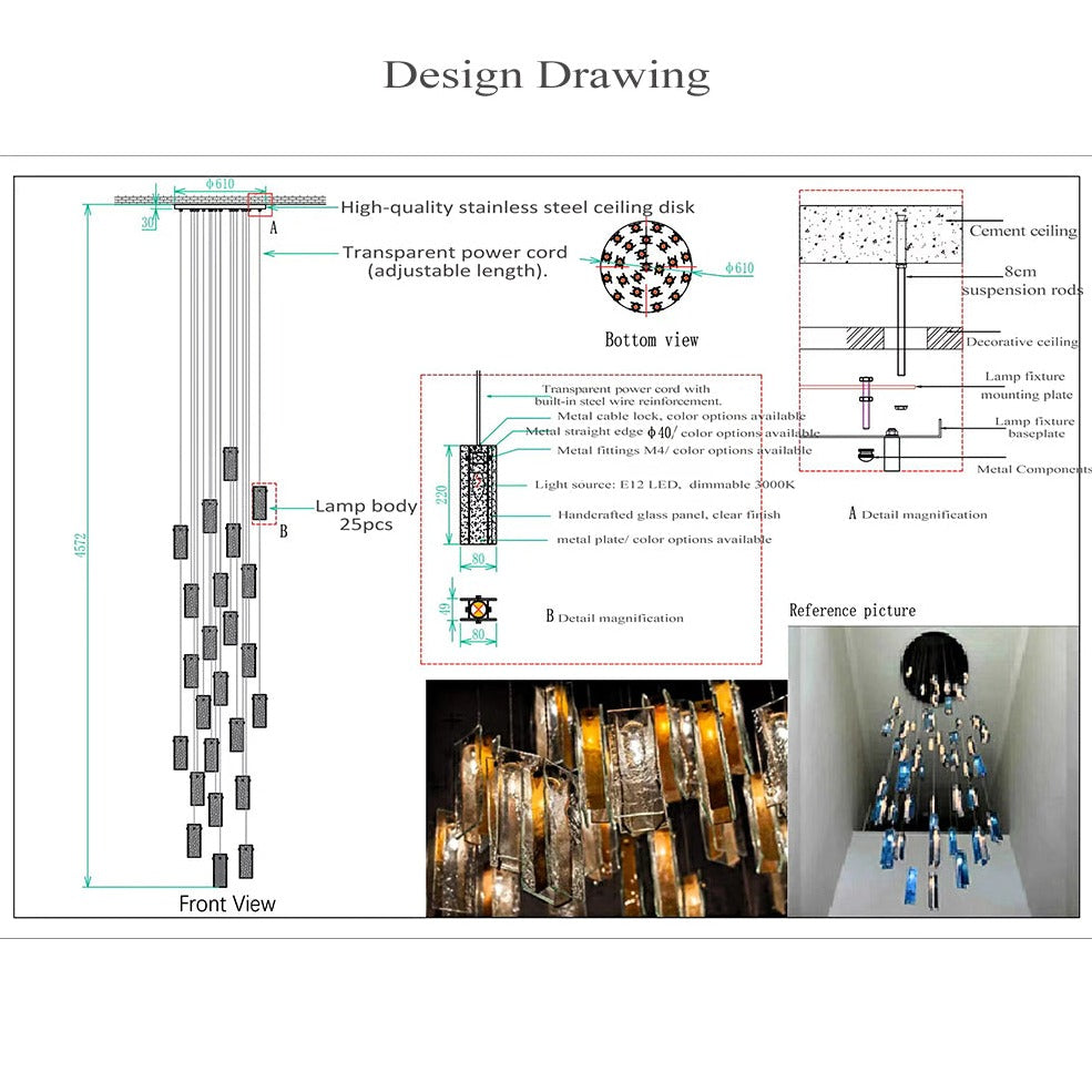 Art Design 1/25/60/84-Light Colorful Rectangle Cluster Glass Tile Pendant/Chandelier - Richardrider