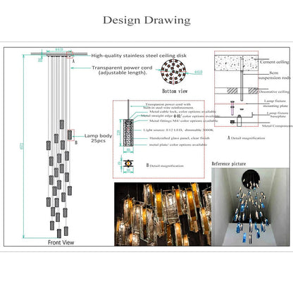 Art Design 1/25/60/84-Light Colorful Rectangle Cluster Glass Tile Pendant/Chandelier - Richardrider