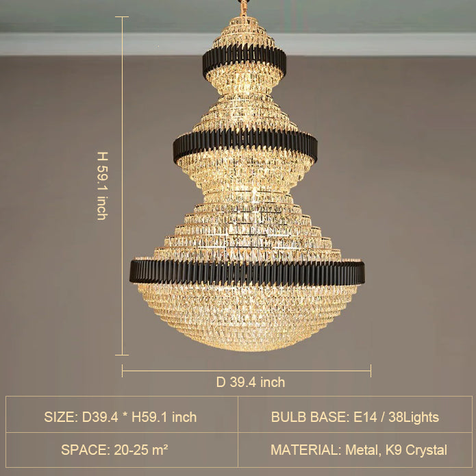 Modern Black Iron Crystal Chandelier For Foyer Staircase Luxurious Design Ceiling Light Fixture - Richardrider