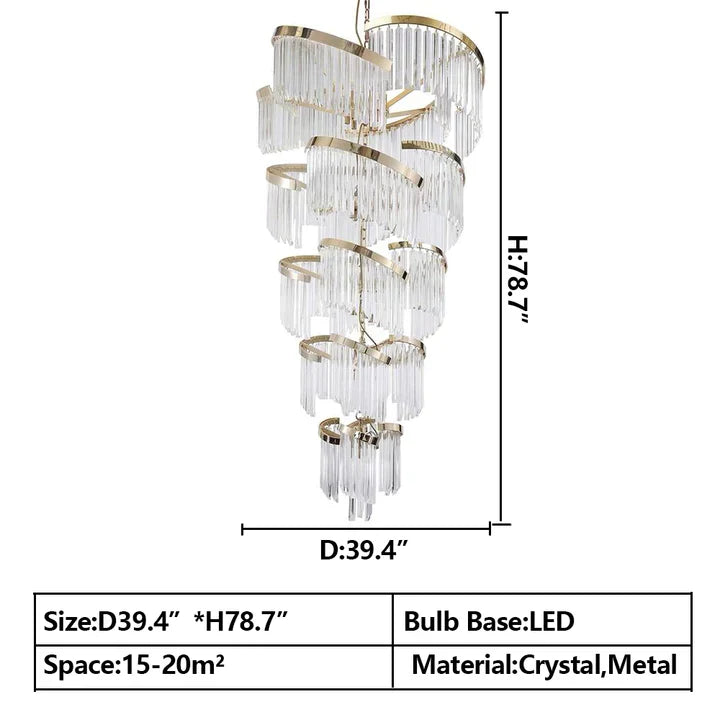 Oversized Modern Designer Creative Multi-tiered Luxury Spiral Crystal Chandelier For High-ceiling Foyer/Entryway/Hallway
