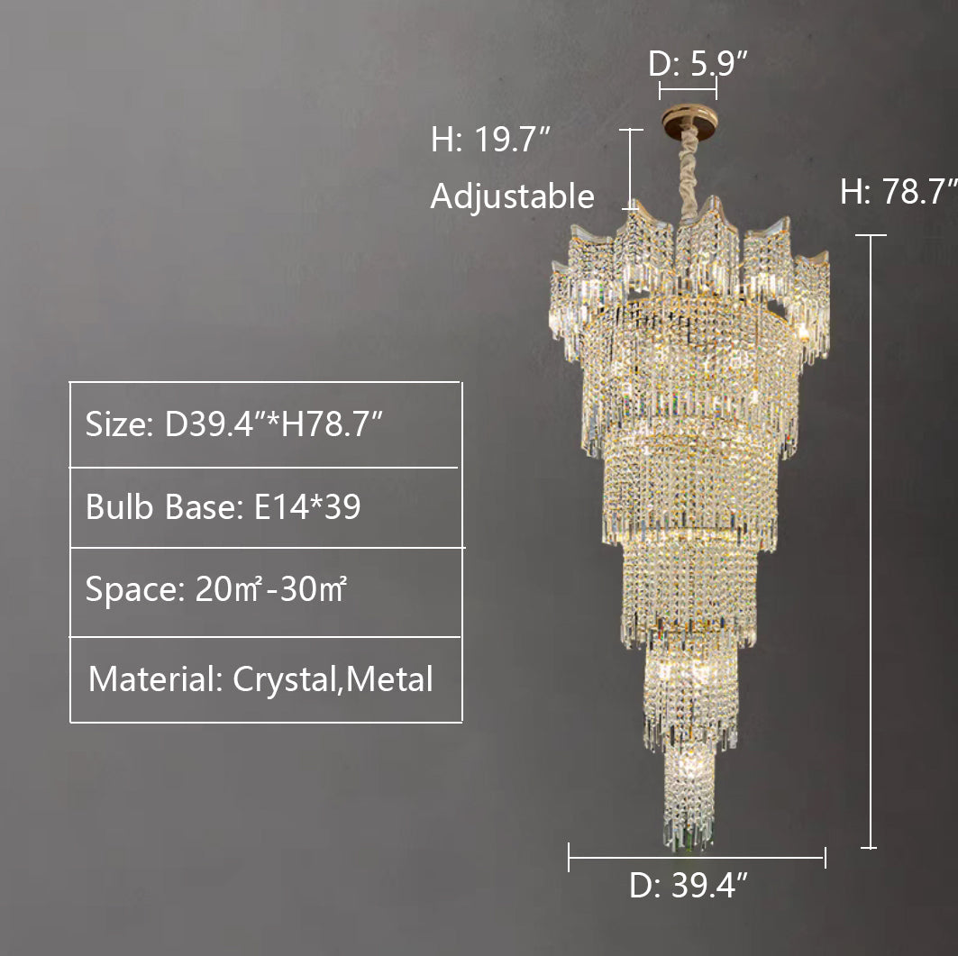 Extra Large Luxury Multi-tiered Crystal Chandelier in Gold Finish for Foyer/Staircase - Richardrider