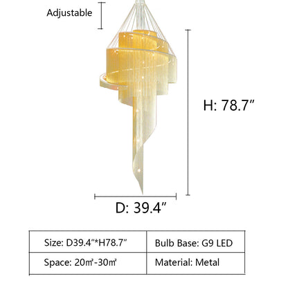 Extra Large Multi-layered Post-Modern Luxury Metal Chains Chandelier for High-ceiling Room