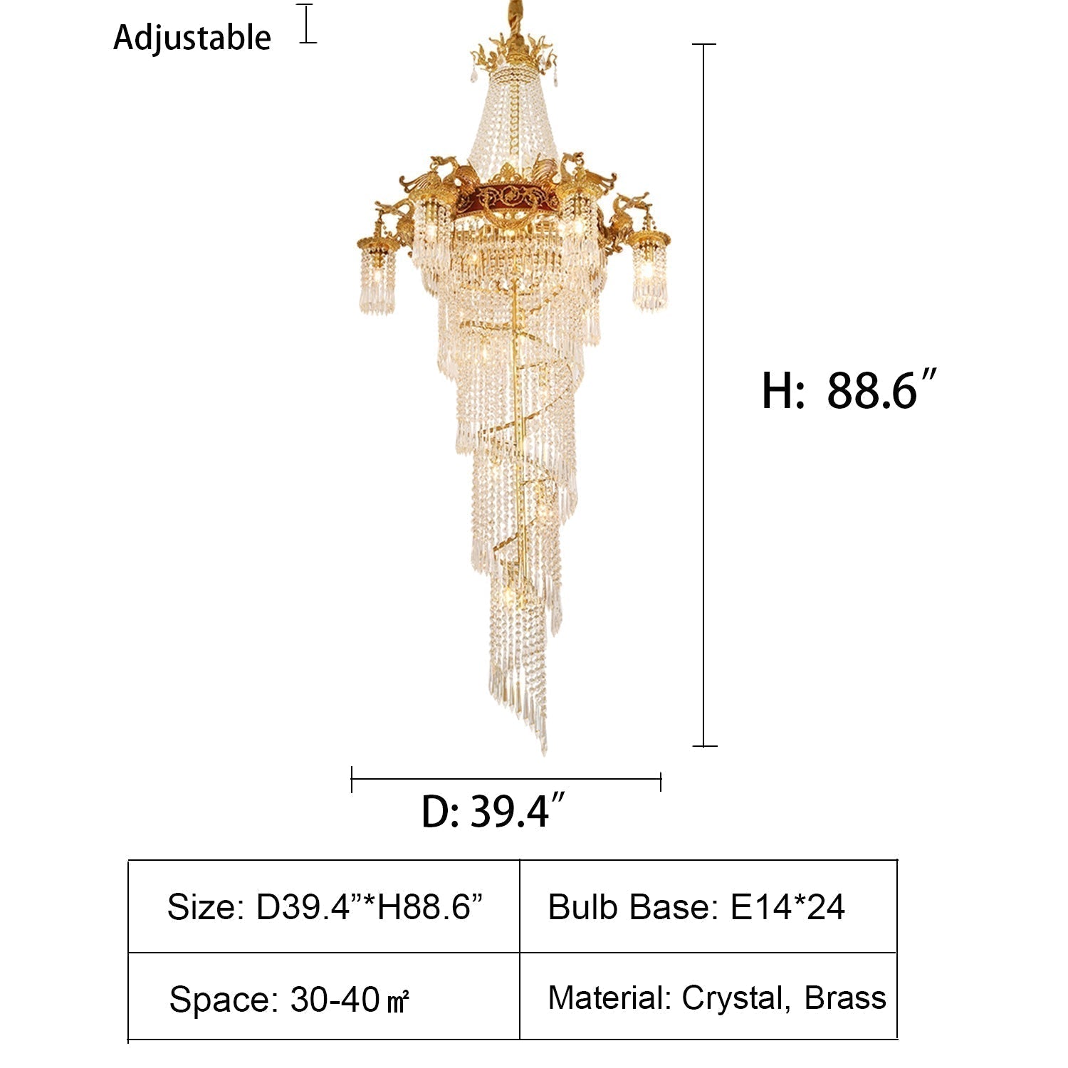 Extra Large Retro Luxury Full Copper Crystal Chandelier for Staircase/ Duplexes/ Villas - Richardrider