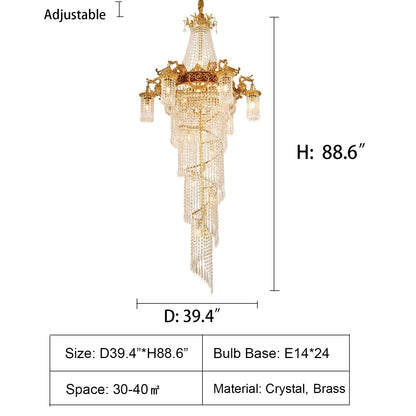 Extra Large Retro Luxury Full Copper Crystal Chandelier for Staircase/ Duplexes/ Villas - Richardrider